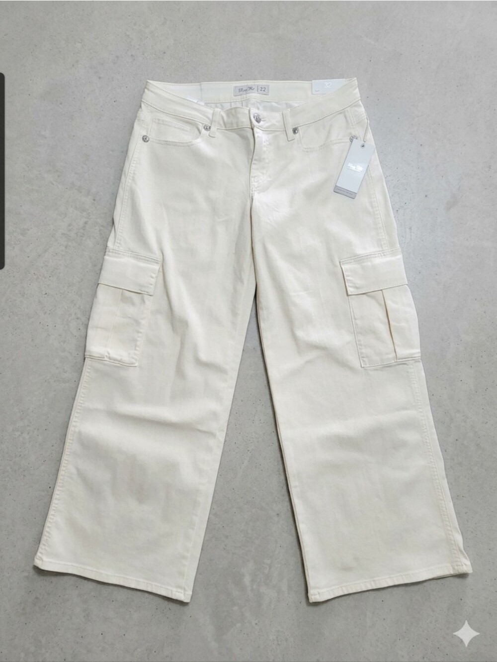 Miss Me Angel Wing Bling Low Rise Wide Leg Cargo Pants White 32